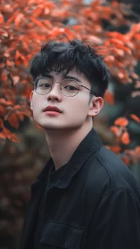 Autumn portrait under shallow depth-of-field bokeh rendering.