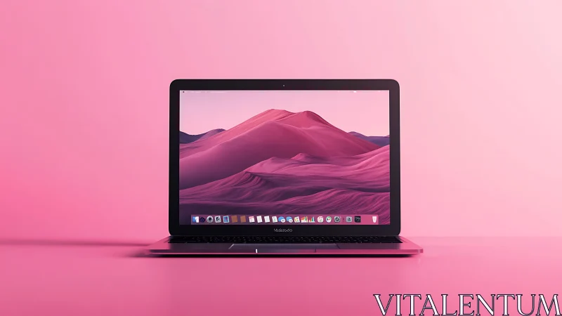 Rose quartz laptop altar glowing with candy-pink dunes.
