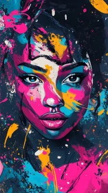 Neon-splashed portrait ignites a fierce, electric midnight muse.