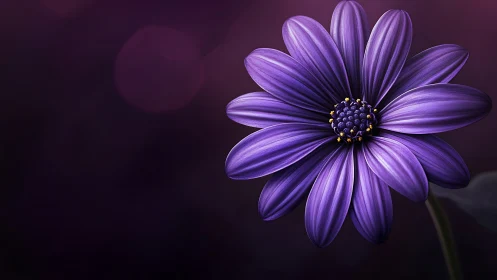Purple Daisy's Gentle Glow Against Darkness.