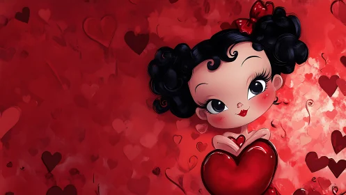 Betty Boop Spreads Love in a Red Hearts Romance Scene
