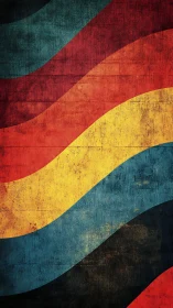 Curved retro color bands with distressed grunge surface texturing