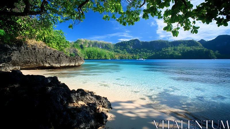 Tropical Paradise Beach with Emerald Waters and Limestone Cliffs