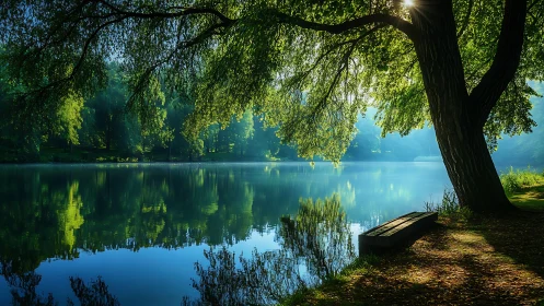 Riparian canopy geometry with specular lake reflections calibrated.