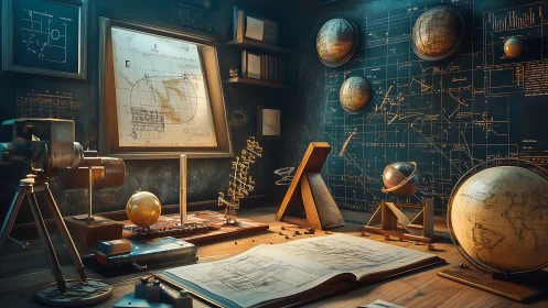 Curious study glows with maps, globes, and celestial charts