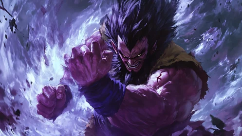 Purple energy warrior charging a powerful punch attack.