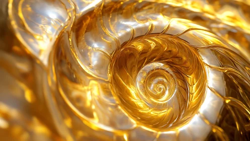 Parametric golden spiral shell with high-gloss reflective caustics