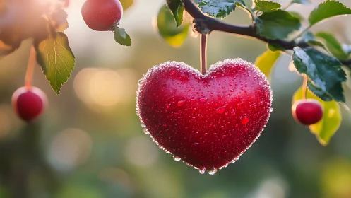 Frost-Kissed Heart-Shaped Berry Glistens in Morning Light