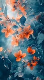 Orange Florals Against Deep Teal Background