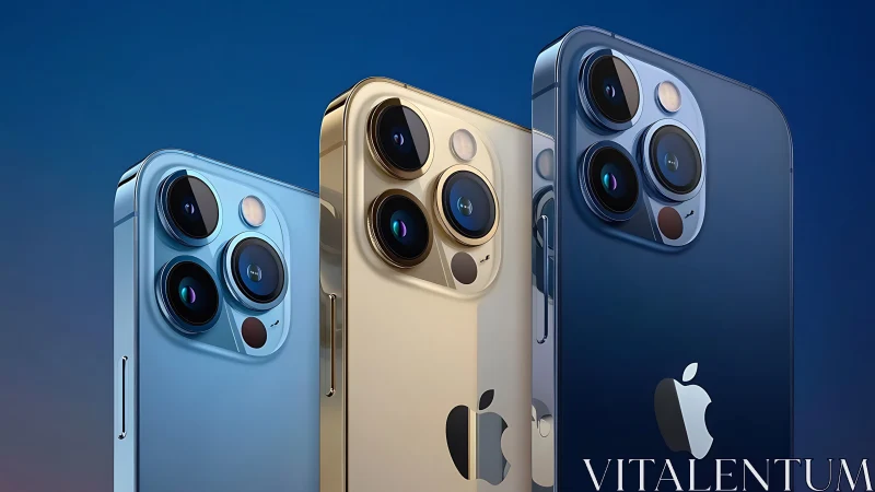Three iPhone 13 Pro models display dual and triple camera systems against gradient backdrop.