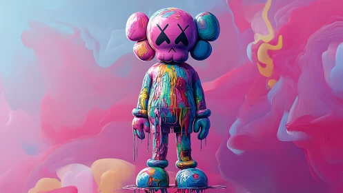 Dripping neon toy wanderer in a candy-colored dream haze.