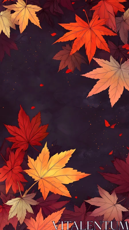 Autumn maple leaves border on dark textured background.