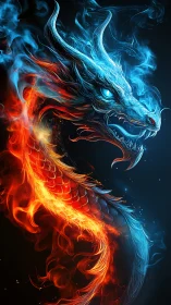 Fire and frost dragon entwined in luminous energy coils.
