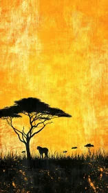 Lone savanna predator pauses beneath a blazing dusk sky