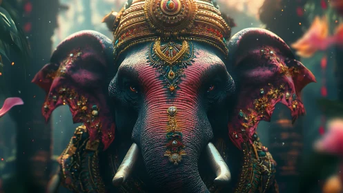 Ornately adorned elephant head rendered in detailed digital art