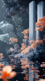 Cylindrical megastructures emerging through coral fogscape.
