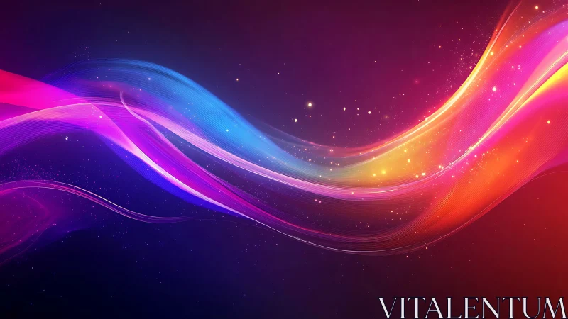 Multicolored light wave ribbons on dark gradient background.