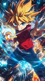 Star-slinging blader bends cosmic light into a battle spiral