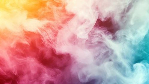 Colorful swirling smoke drifts through a soft abstract haze.