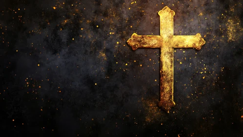 Radiant golden cross glows against dark textured backdrop