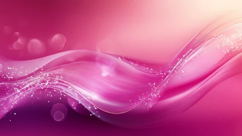 Abstract pink waves with sparkles and glowing bokeh lights background.