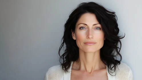 Confident middle-aged woman in natural light, contemporary portrait.