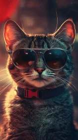 Neon-Illuminated Feline Portrait with Polychromatic Lighting Effects.