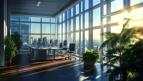 Modern High-Rise Executive Office with Panoramic City Views.