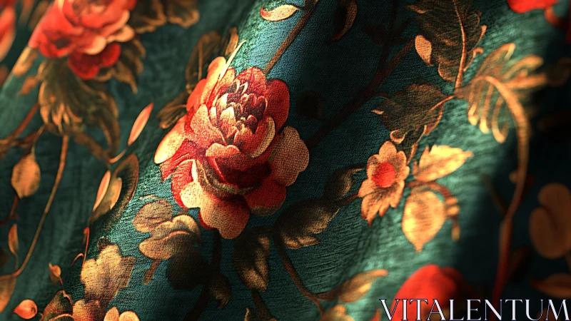 Textured floral brocade fabric reveals cinematic light modelling