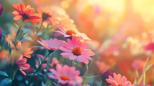 Vibrant Daisy Flowers in Soft Focus Garden Setting.