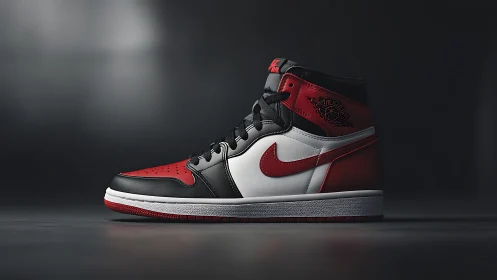 High-top sneaker in tri-color leather under controlled studio lighting