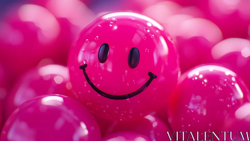 Bright Pink Smiley Face Balloon in Cheerful Pop Art Style.