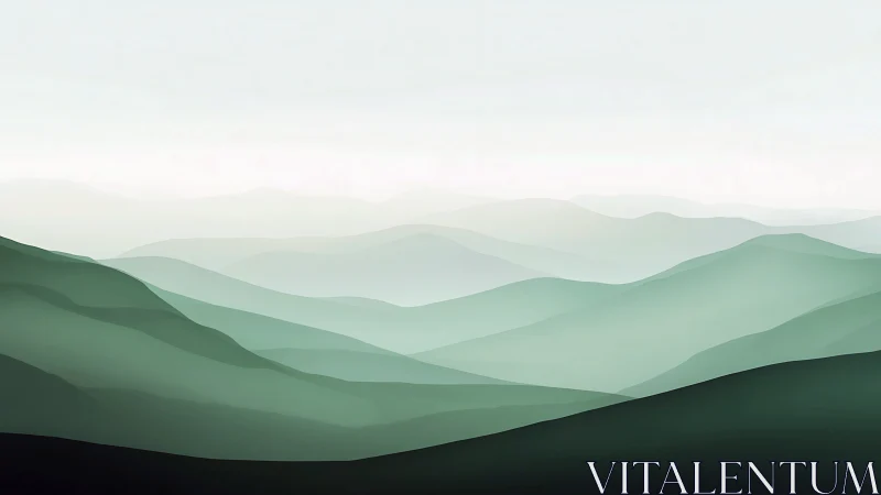 Soft green mountain layers fading into quiet morning light.