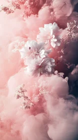 Volumetric pink vapor enveloping high-key floral structures.