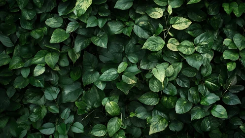 Dense planar arrangement of overlapping green foliage is shown