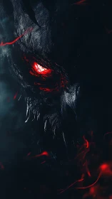 Ember-eyed demon leans from shadow, grinning through flame