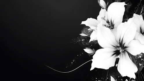 Monochrome blooms pierce darkness with graphic grace.