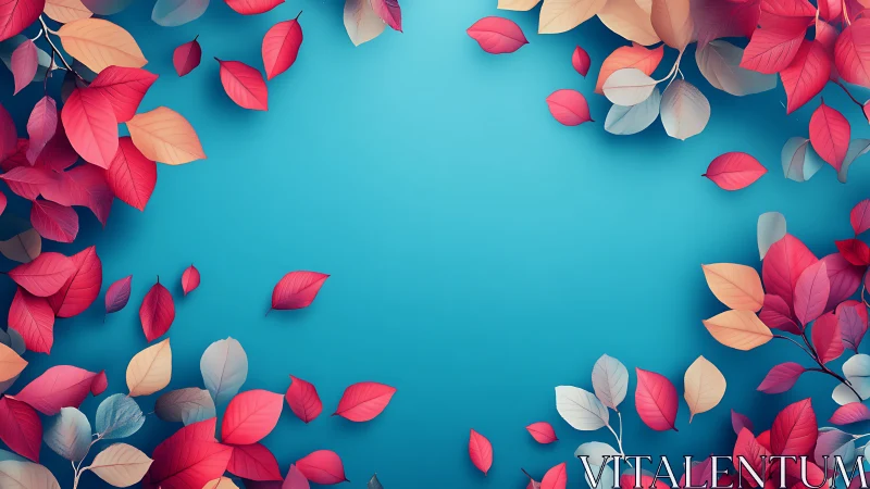 Crimson paper leaves drifting across a turquoise sky dream.