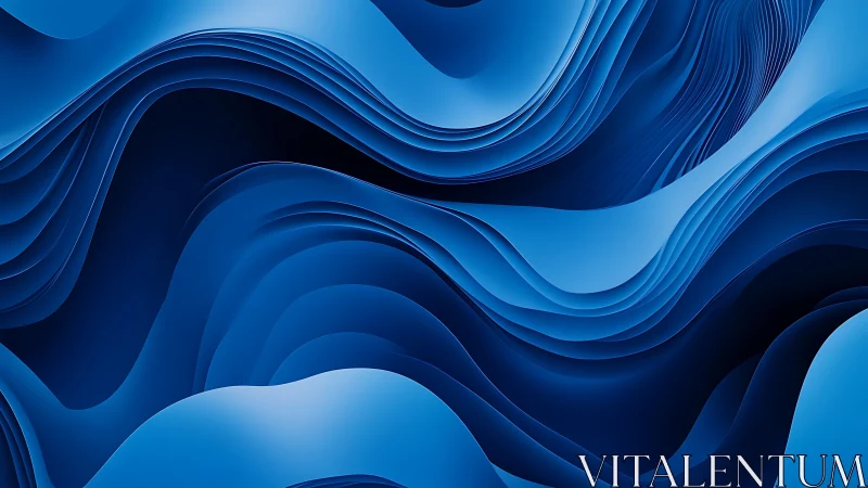 Layered blue wave forms in smooth abstract digital art.