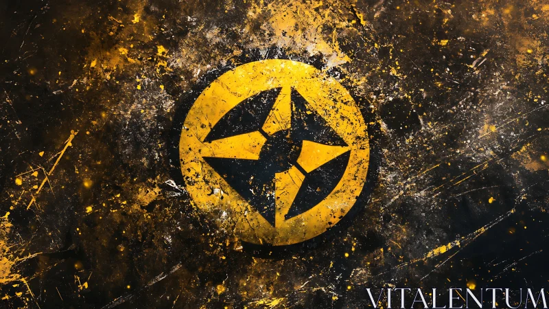 Grunge yellow compass emblem bursts through dark chaos.