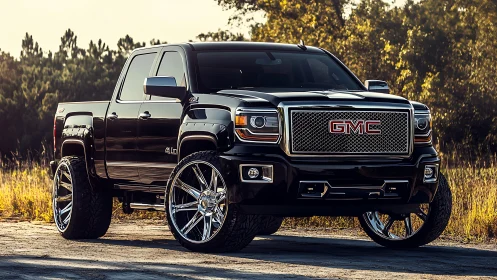 Custom lifted GMC pickup rendered with high-gloss photorealistic lighting