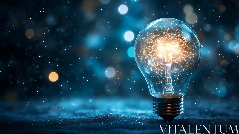 Starlit ideas ignite inside a luminous glass bulb. Period.