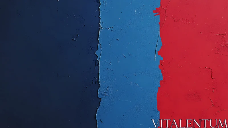 Bold blue and red color blocks meeting in textured calm.