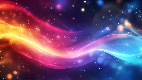 Radiant color wave flows across starry cosmic gradient