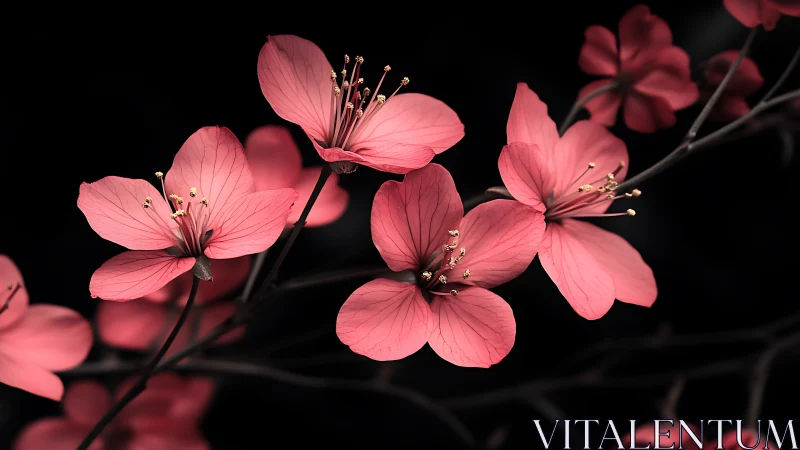 Delicate Pink Blossoms Dance Against the Night.