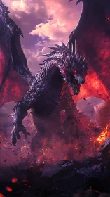 Ember-crowned dragon surges from a storm of molten dusk.