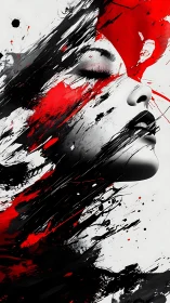 Crimson silence brushes across a dreaming porcelain face