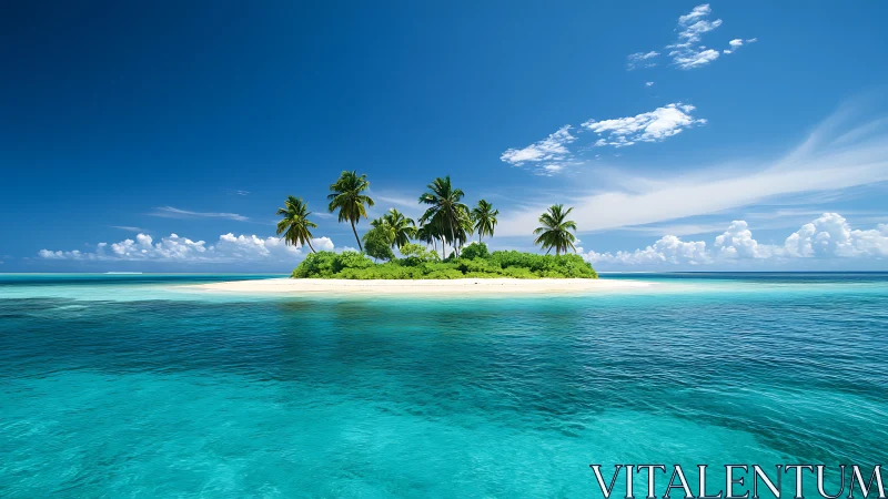 Tropical Island with Palm Trees in Turquoise Waters.