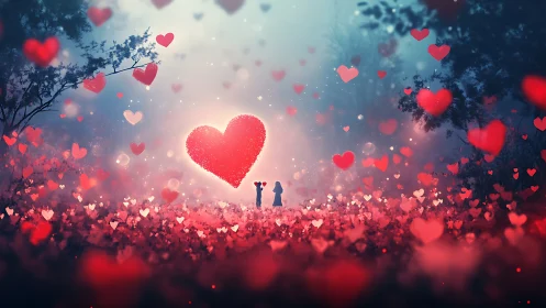 Two Figures Standing Before Glowing Heart Structure