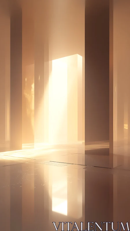 Sunlit minimal corridor reflects warm geometric light